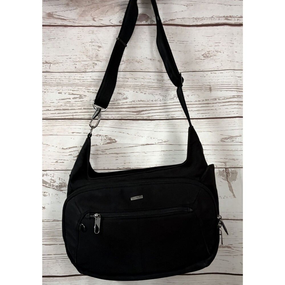 Travelon Black Nylon Anti-Theft Crossbody Hand Bag Organizer Bottle Pocket